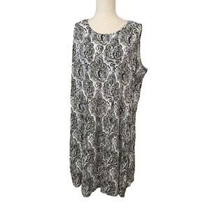Women's 2X Paisley Print Shift Dress Gray Sleeveless Knee Length 100% Rayon